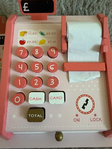 Pink wooden toy cash - pink, register
